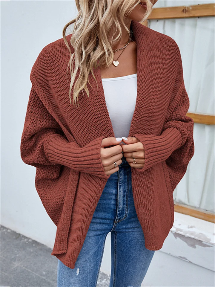 Temperament Commuter Solid Color Knit Cardigan Ladies Sweater-Mixcun