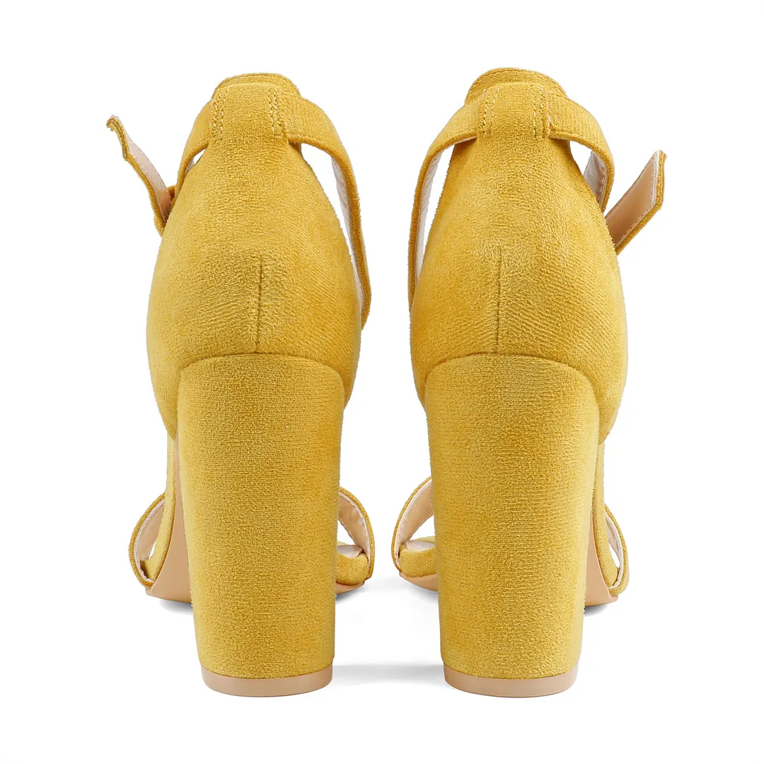 3.54"/9cm Chunky Block High Heels Ankle Strap Heeled Sandals