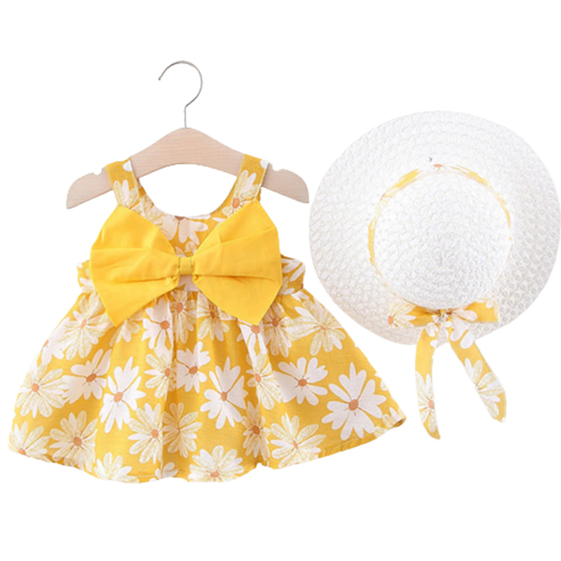 Baby Daisy Flowers Dress with Straw Hat