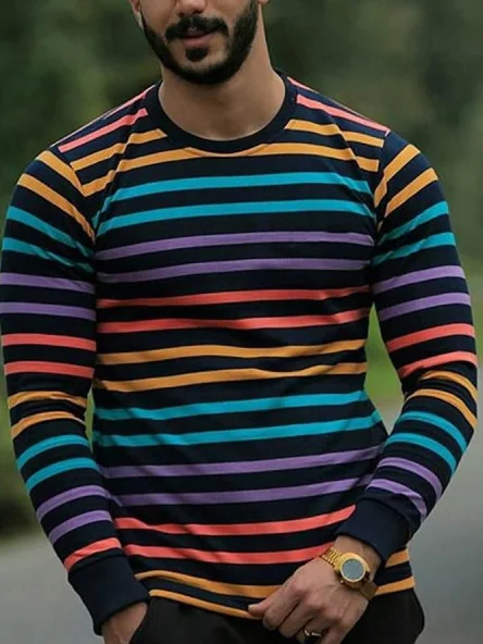 Coloring Striped Long Sleeve T-shirt