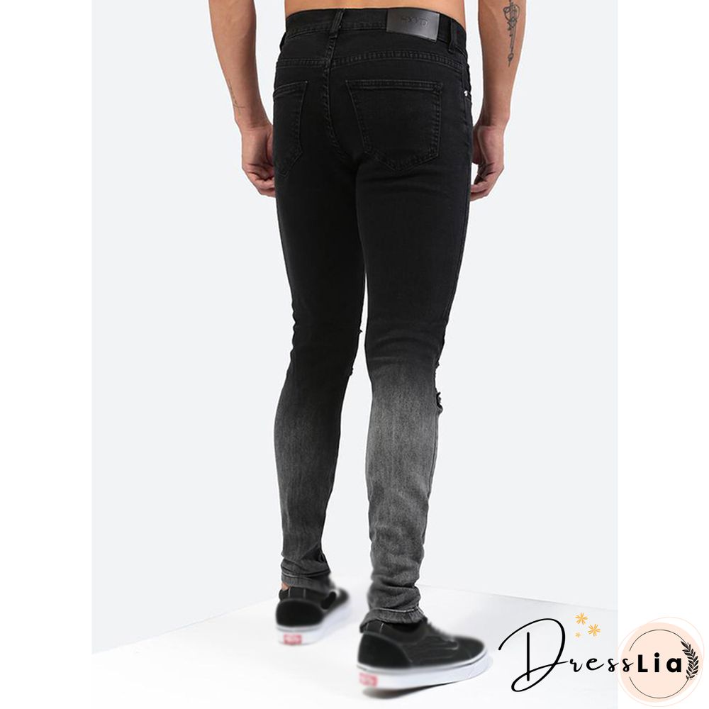 Men's Small Feet Black Fashion Jeans With Ripped Zipper Ankle