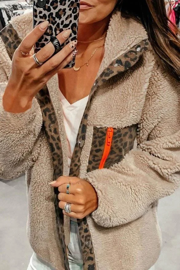 Fashion Leopard Stitching Thick Coat