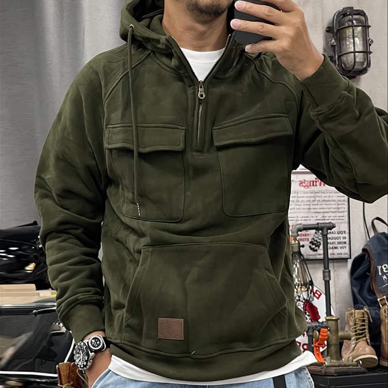 Retro Tough Guy Heavy Zipper Fleece Thickened Hooded Sweater