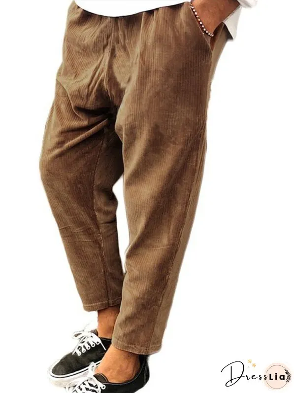 Men's Solid Color Crop Straight Leg Corduroy Pants