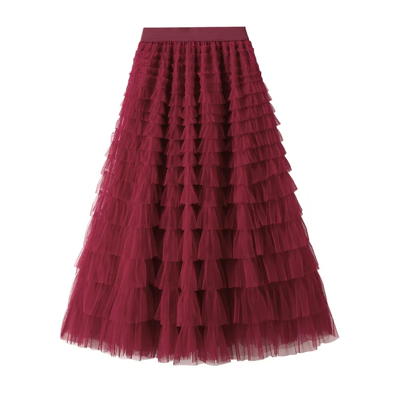 Nigikala Nigikala Yarn Lotus Leaf Side Temperament Skirt Women's Dress 2025 Spring And Autumn New Famous Woman Long Dress Thin Cake Skirt 2210