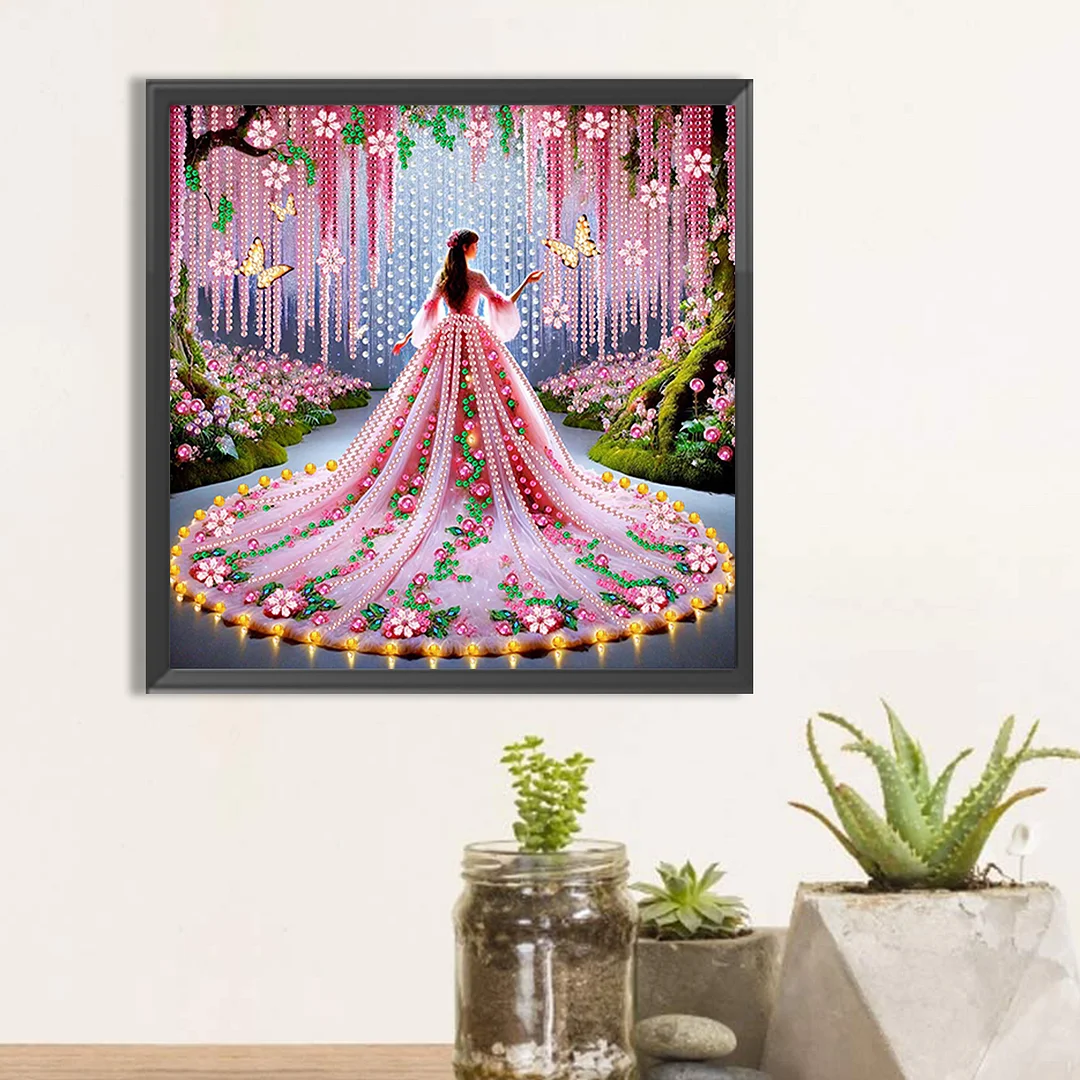 Pink Dress Beauty - Diamond Painting - Partial Special Shaped Drill(Canvas|30*30cm)