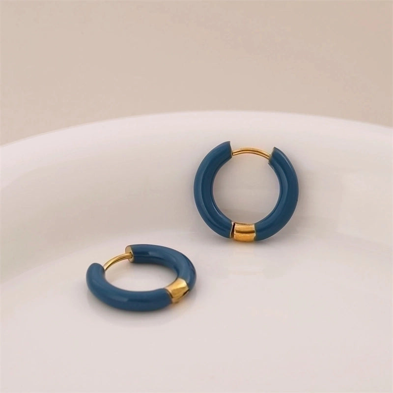 1 Pair Minimalist Circle Enamel Plating Stainless Steel Titanium Steel 18K Gold Plated Earrings