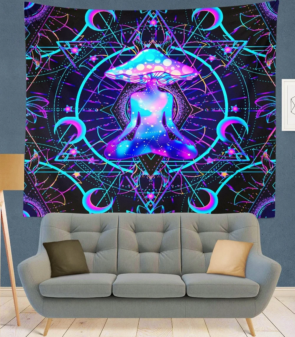 India Mandala Tapestry purple mushroom Wall Hanging Boho Decor Wall Cloth Tapestries Psychedelic Hippie Mandala Wall Carpet