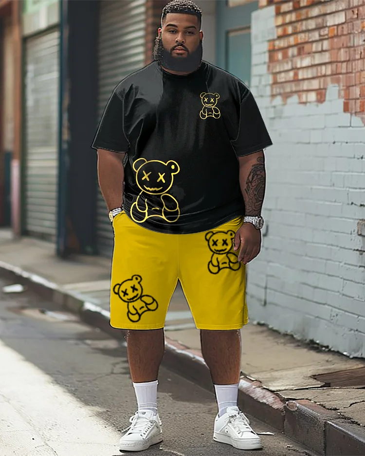 Men's Plus Size Simple Bear Print T-shirt Shorts Suit