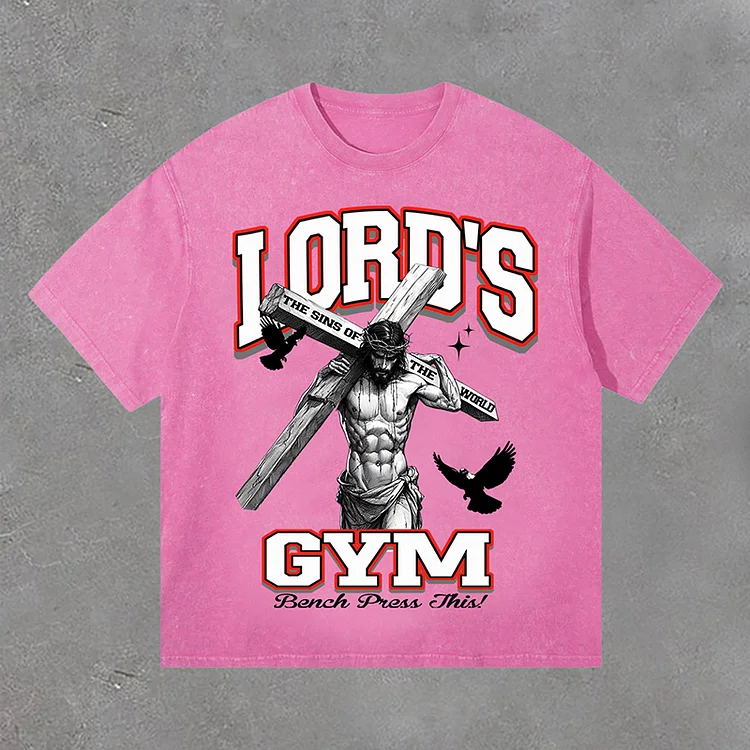 Lord's Gym Print Acid Washed Retro T-Shirt