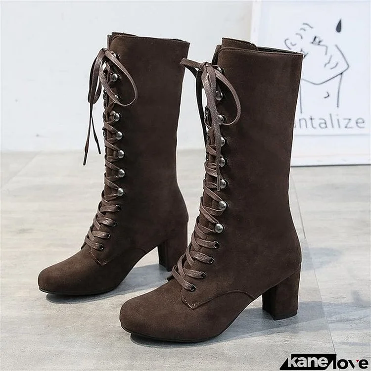 Fashion Flock Platform Lace-Up Boots For Women