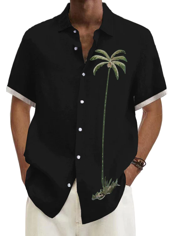 Men's Comfortable Breathable Coconut Pattern Basic Hawaiian Short Sleeve Shirt PLUSCLOTHESMAN