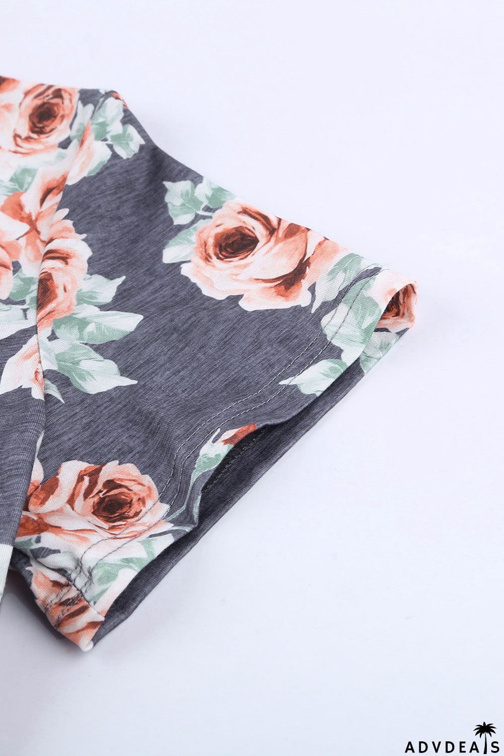 Floral Print Short Sleeve Pleated Mini Dress