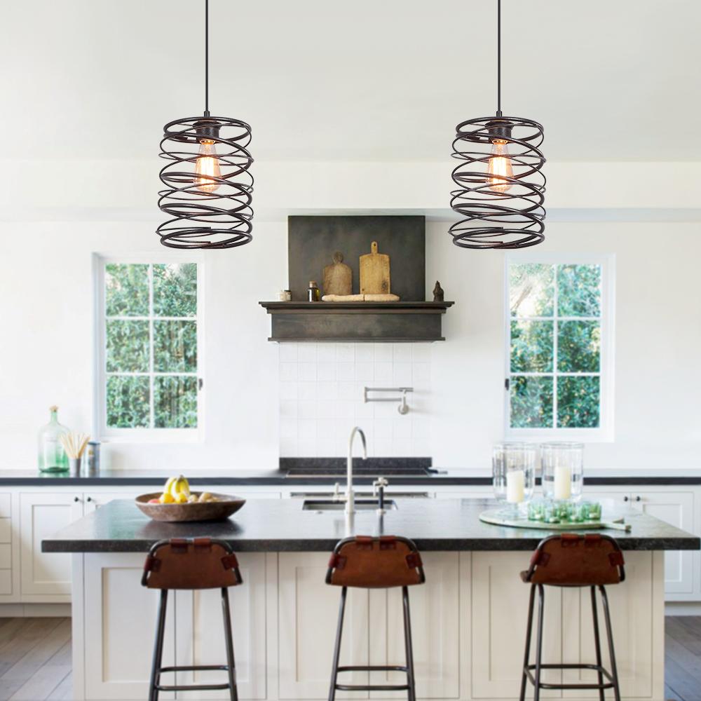 1-light Open-caged Spring Pendant Light