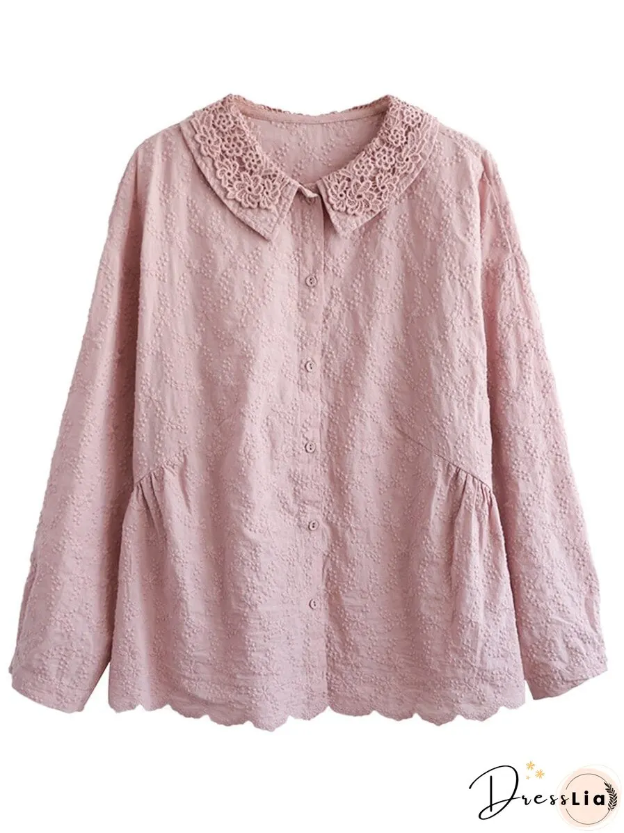 Women Spring Retro Embroidery Double Layers Blouse