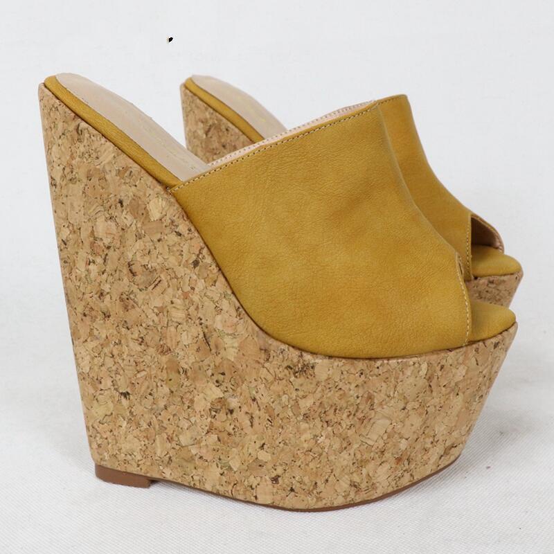 GOOSHOE Pearl Champagne Women Slipper Mules High Heel Clogs Platform Crok Wedges 17Cm Open Toe Slides Shoes