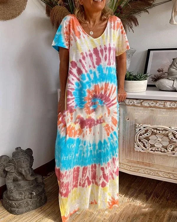 Printed Hanging Band Loose Casual Tie-dye Dress