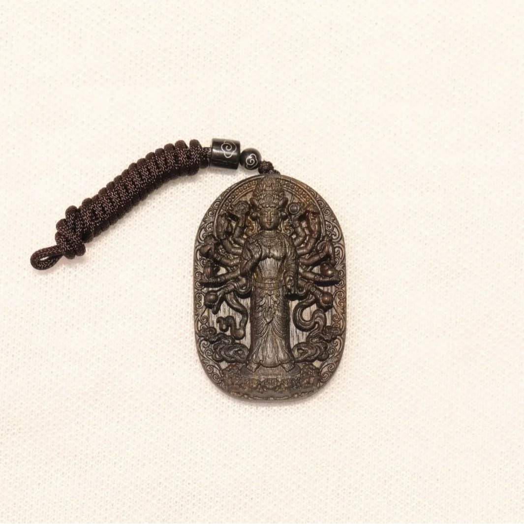Brunei Agarwood 461 Amulet Carved Thousand-Handed Guanyin Amulet Pendant Necklace