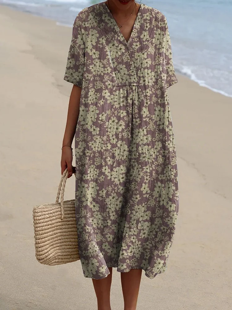 Women's Vintage Floral Art Print Casual Flowy Dress