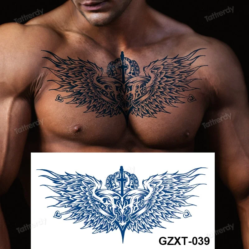 large temporary tattoo juice ink long lasting blue tattoo sticker breast chest totem wings dragon body art painting sexy for men