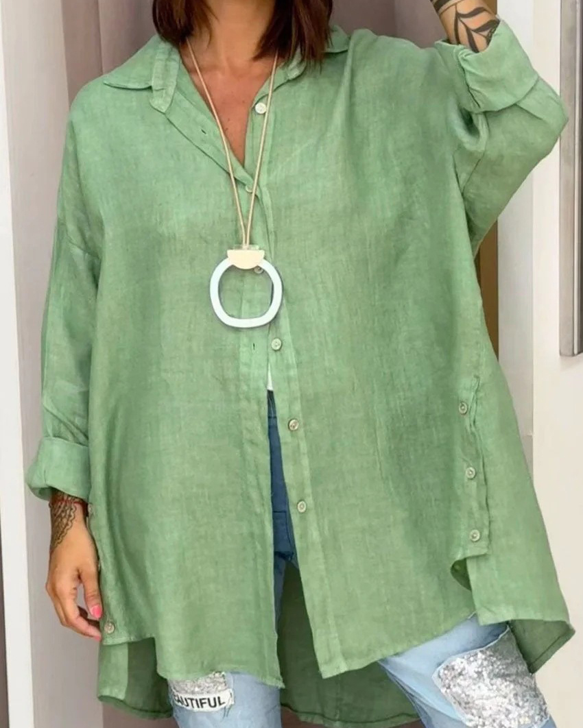 Single Breasted Long Sleeve Loose Linen Shirt