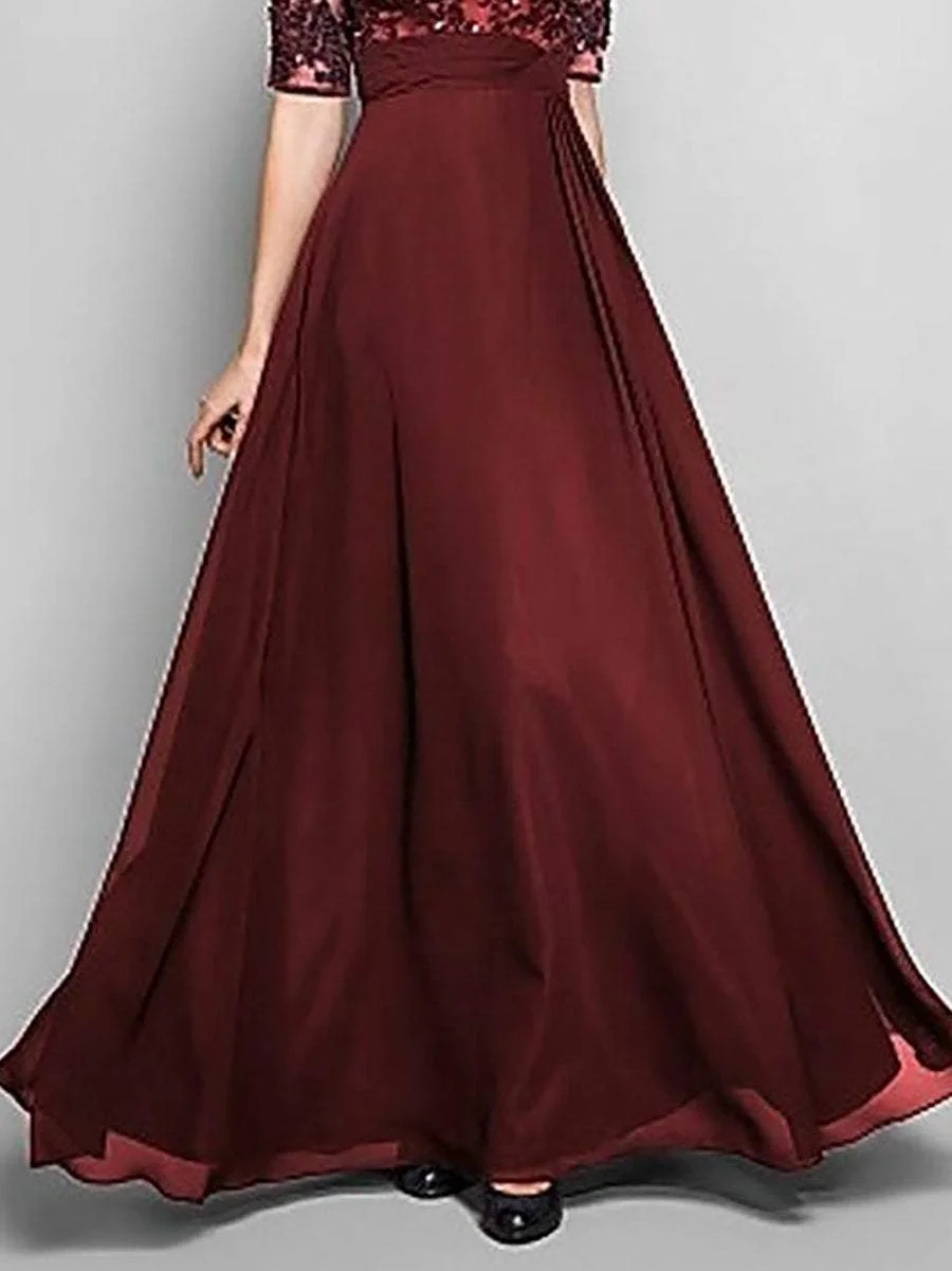 Elegant Solid High Waist Chiffon Evening Dress