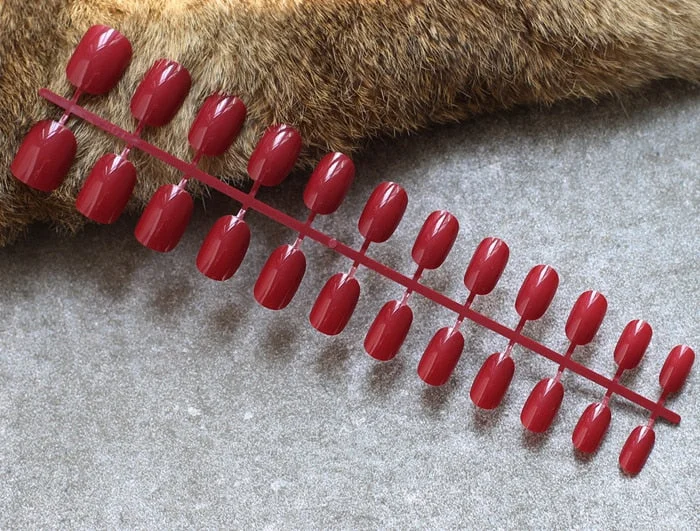 24pcs new product Brow sales Nude color false nails Blue long rose red oval head fake nail pink candy color gray Full set purple-Nail Inspo