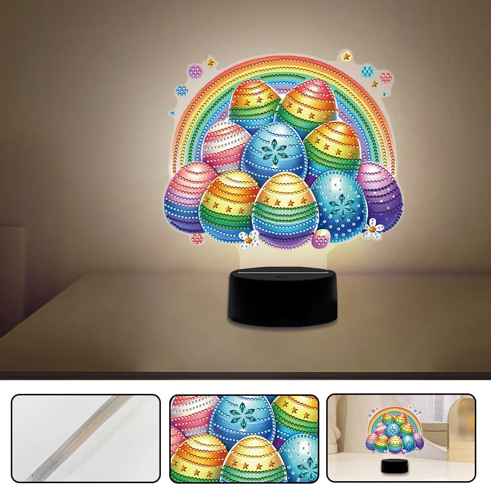 DIY Acrylic Double Sided Rainbow Eggs Diamond Painting LED Night Light for Easter