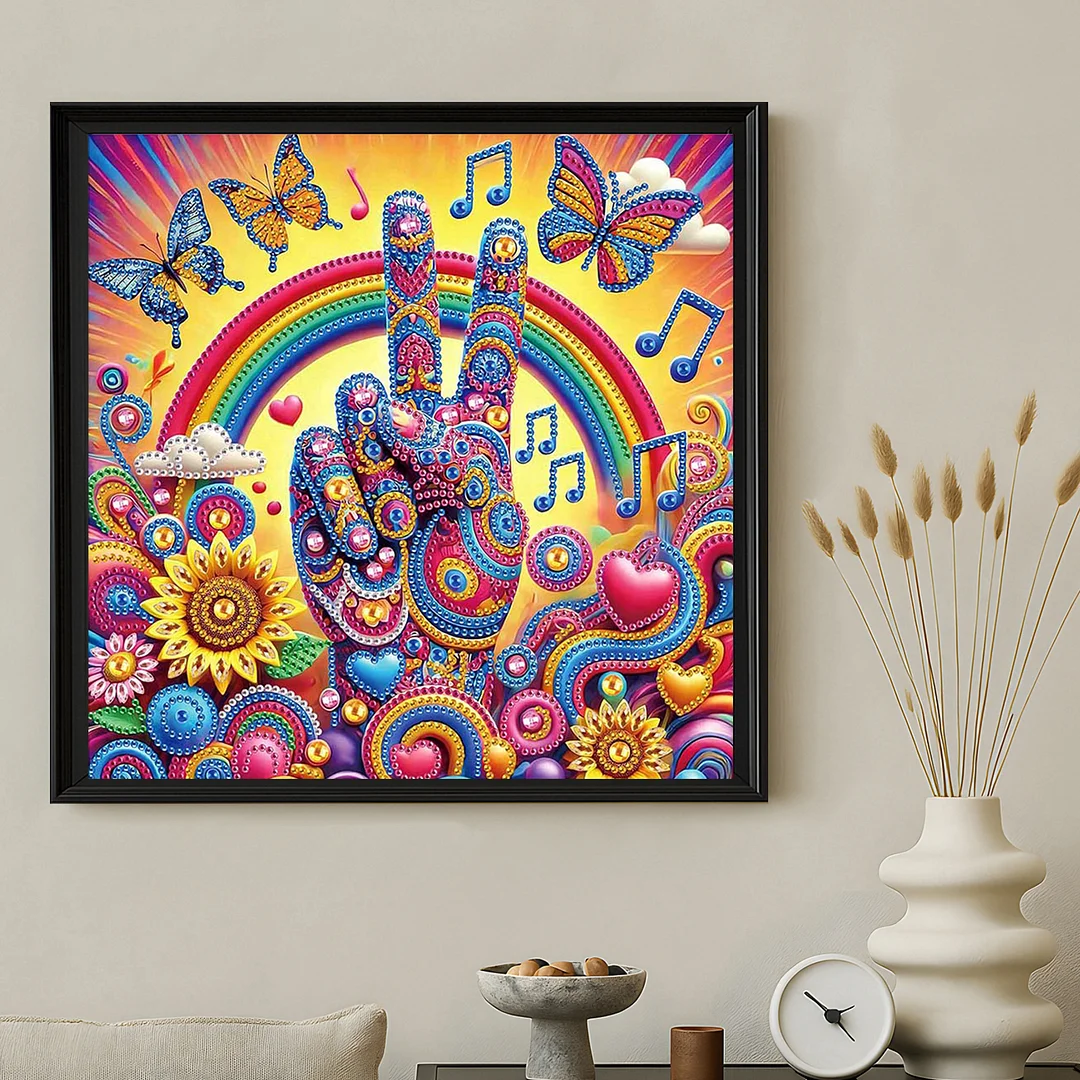 Diamond Painting - Partial Special Shaped Drill - Peace Hand(Canvas|30x30cm)