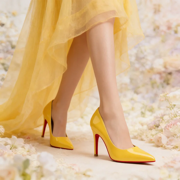 90mm Women's Pumps Red Bottoms Shoes Middle Heels Pointy Toe Dress Patent Stilettos VOCOSI VOCOSI