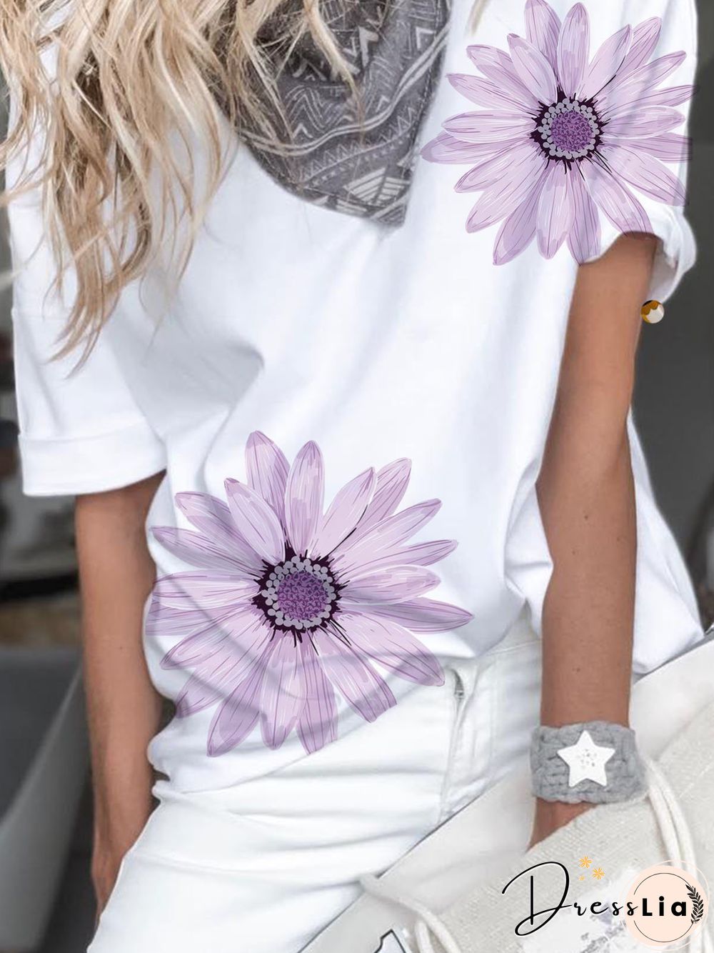 White Short Sleeve Cotton Floral T-shirt