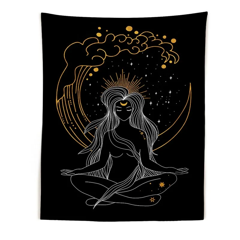Moon woman Tapestry Wall Hanging Psychedelic Art Tapestries Simple Line Wall Cloth Psychedelic Women Yoga Carpet Boho Decor