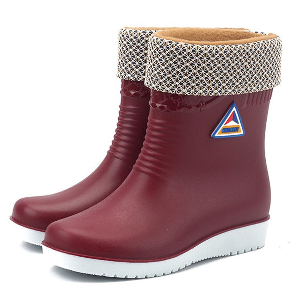 Flats Non Slip Rain Boots Women Warm Mid Tube Round Toe Snow Boots Outdoor Water Shoes  Waterproof  Rain Boots