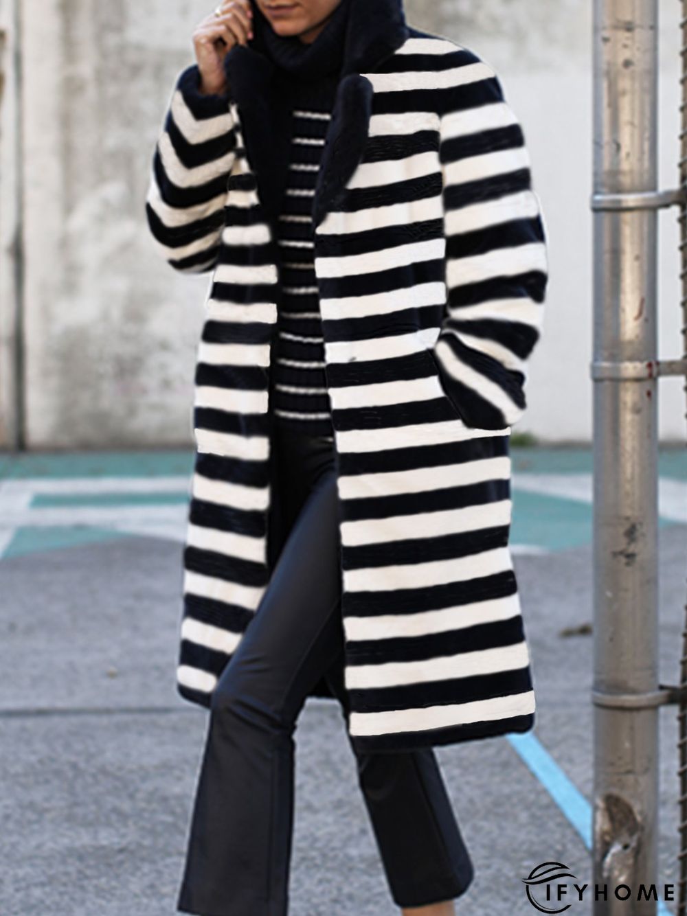 Long Sleeve Daily Striped Outerwear | IFYHOME
