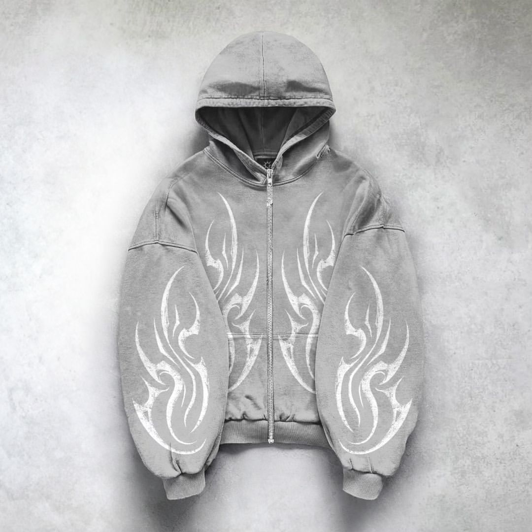 Casual Vintage Zip-Up Loose Hoodie