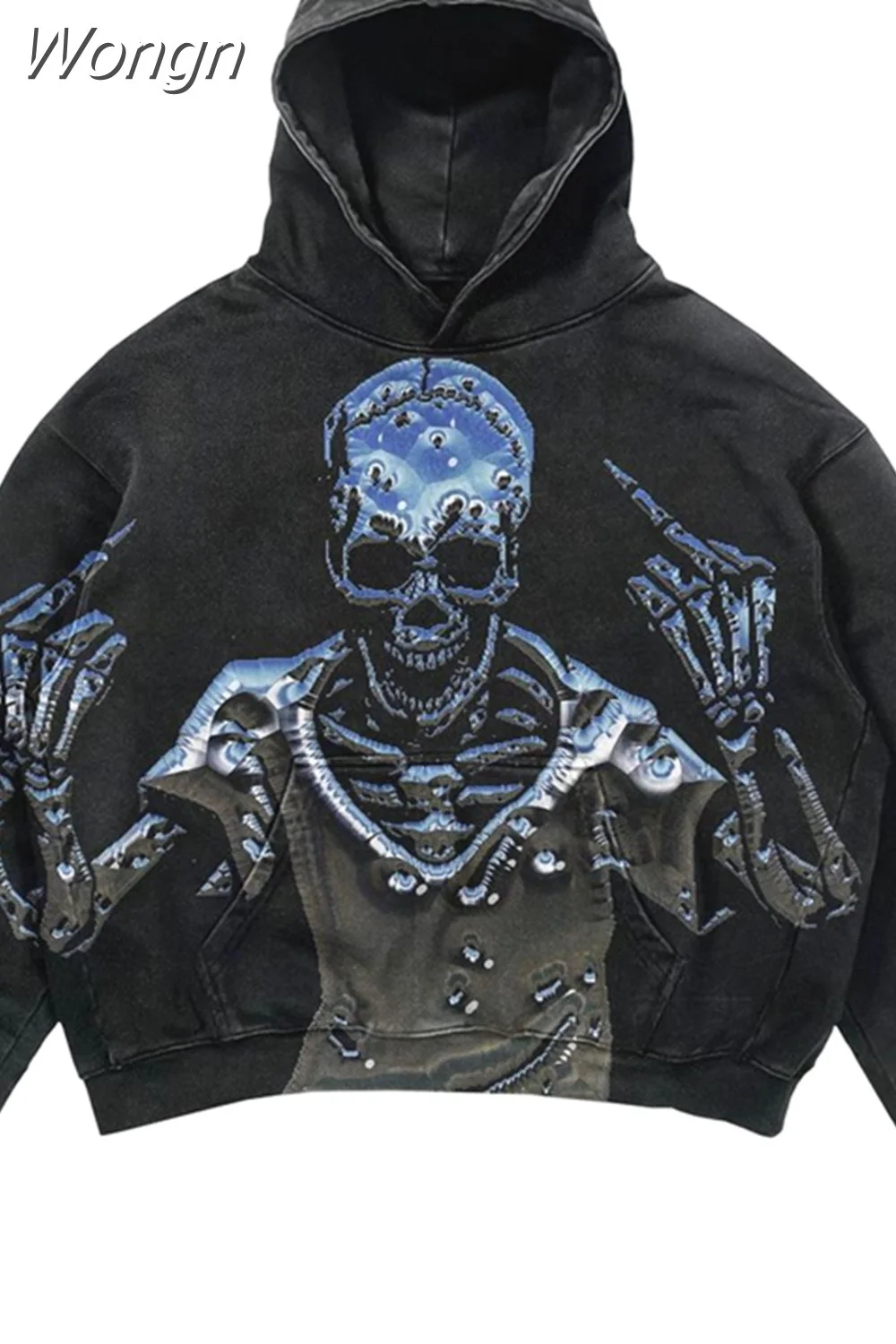 Wongn Gothic Punk Ninja Print Long Sleeve Women Hoodies Couples Hip Hop Streetwear Y2k Grunge Loose Fashion Oversized Hoodie 217-1