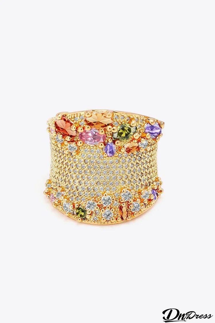 Multicolored Cubic Zirconia Textured Ring