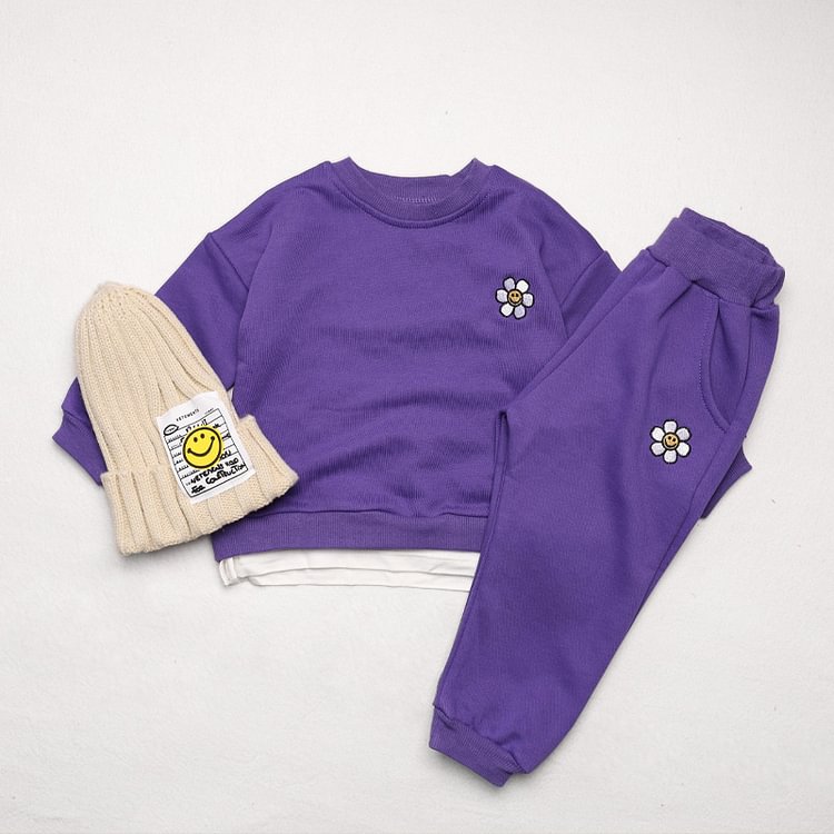 Baby Embroidered Smile Sunflower Sweatshirt & Pants Set