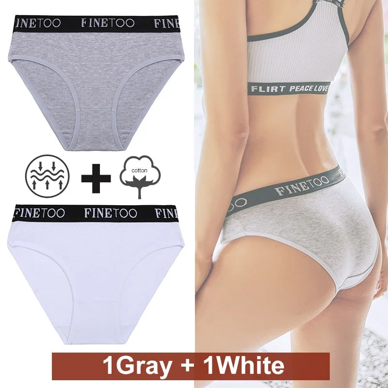 2PCS/Set Women Cotton Panties Female Underwear Sexy Briefs Lingerie Panties Female Underpants Intimate Finetoo Pantys M-XXL