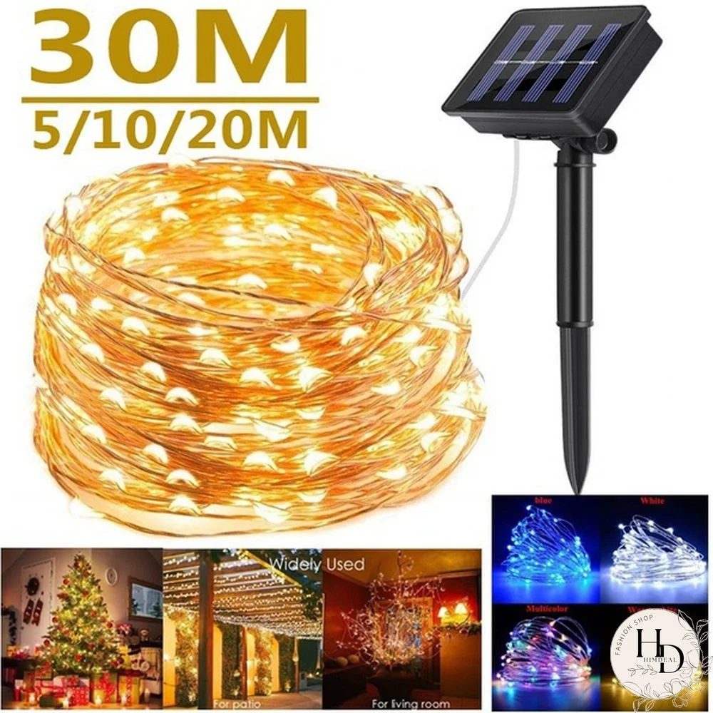 2/8 Modes Solar Powered Copper Wire Fairy Lights IP65 Waterproof Indoor Outdoor Lighting for Home, Garden, Party, Path, Lawn, Wedding, Christmas, DIY Decoration 30M/20M/10M/5M Solar String Lights