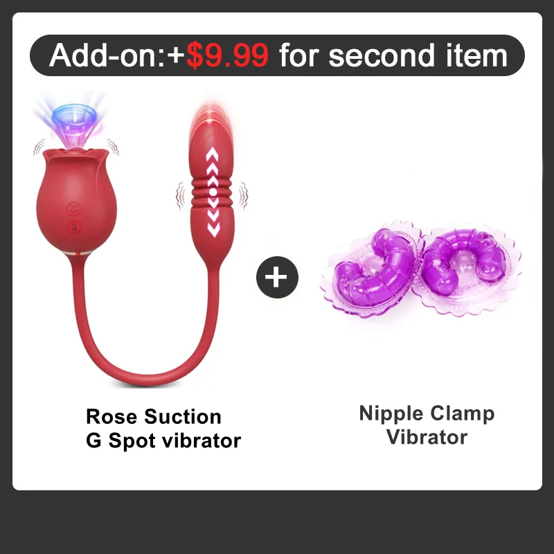 Dual Action Rose Vibrator with 10 Sucking and Thrusting Modes for Ultimate G Spot and Clitoral Stimulation