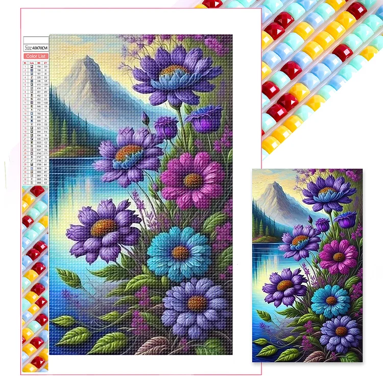 Full Square Drill Diamond Painting -Flowers By The Lake - 40*70cm