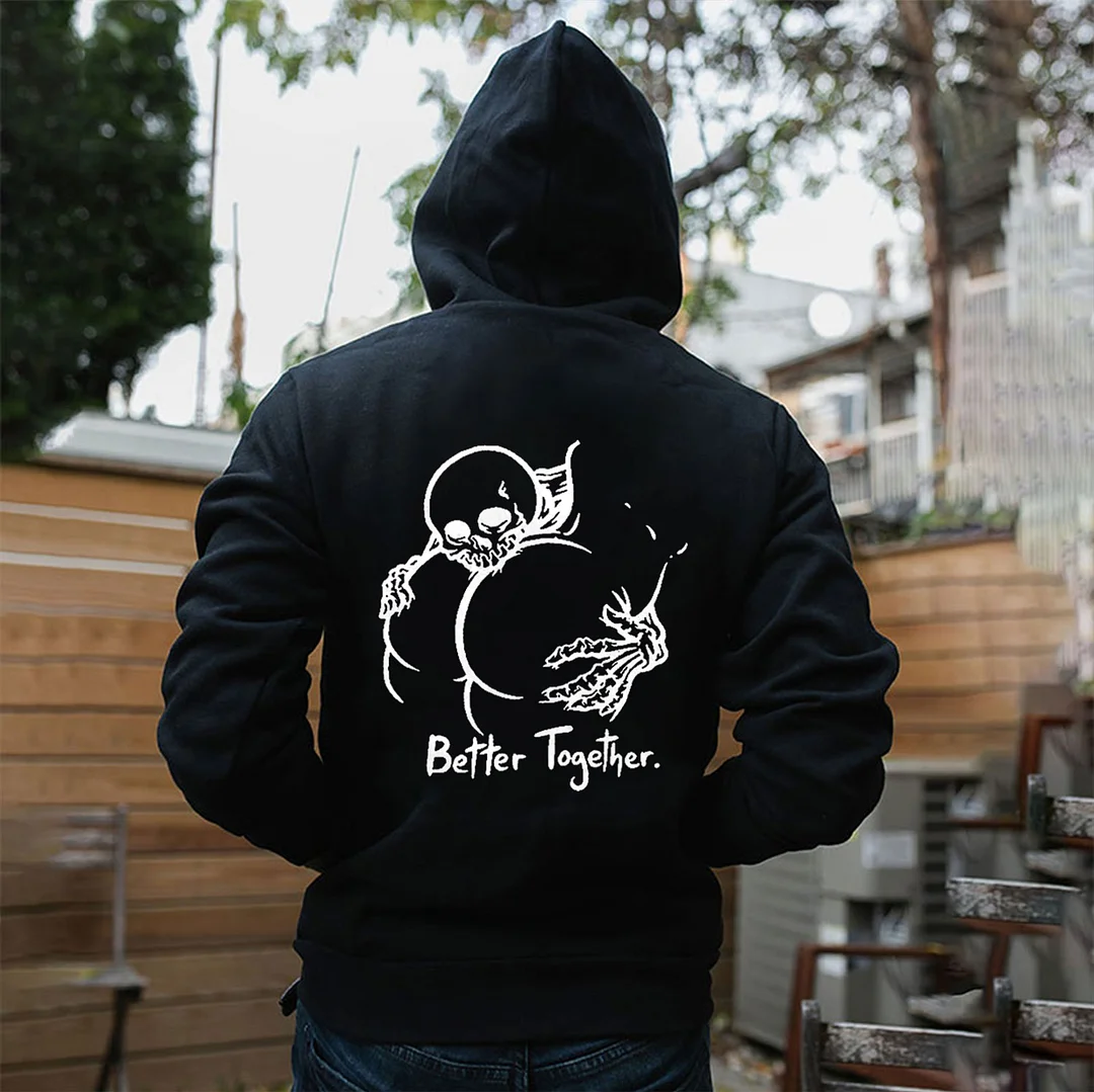 Better Together Skull and Butt Casual Graphic Black Print Hoodie
