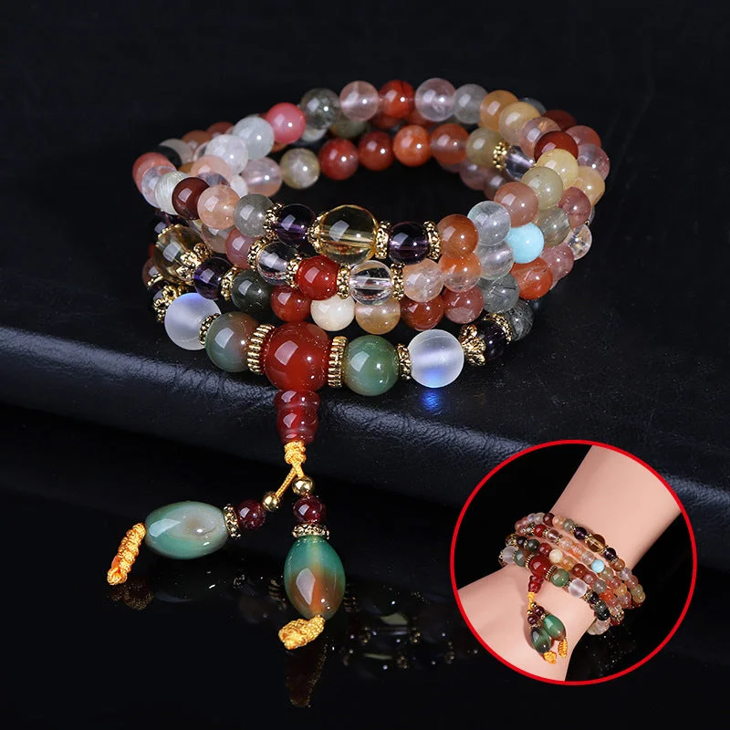 108 Agate Fu Lu Shou Colorful Healing Mala Bracelet