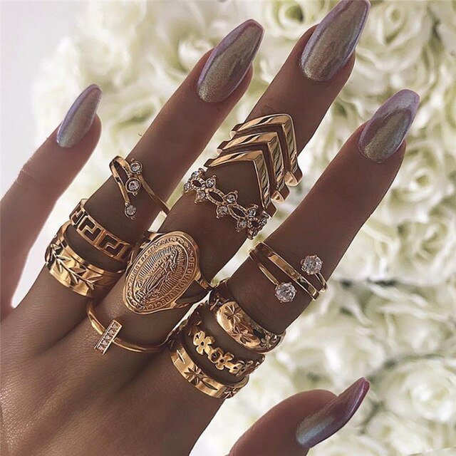 UsmallLifes King   Rings 13-piece Creative retro ring set US Mall Lifes
