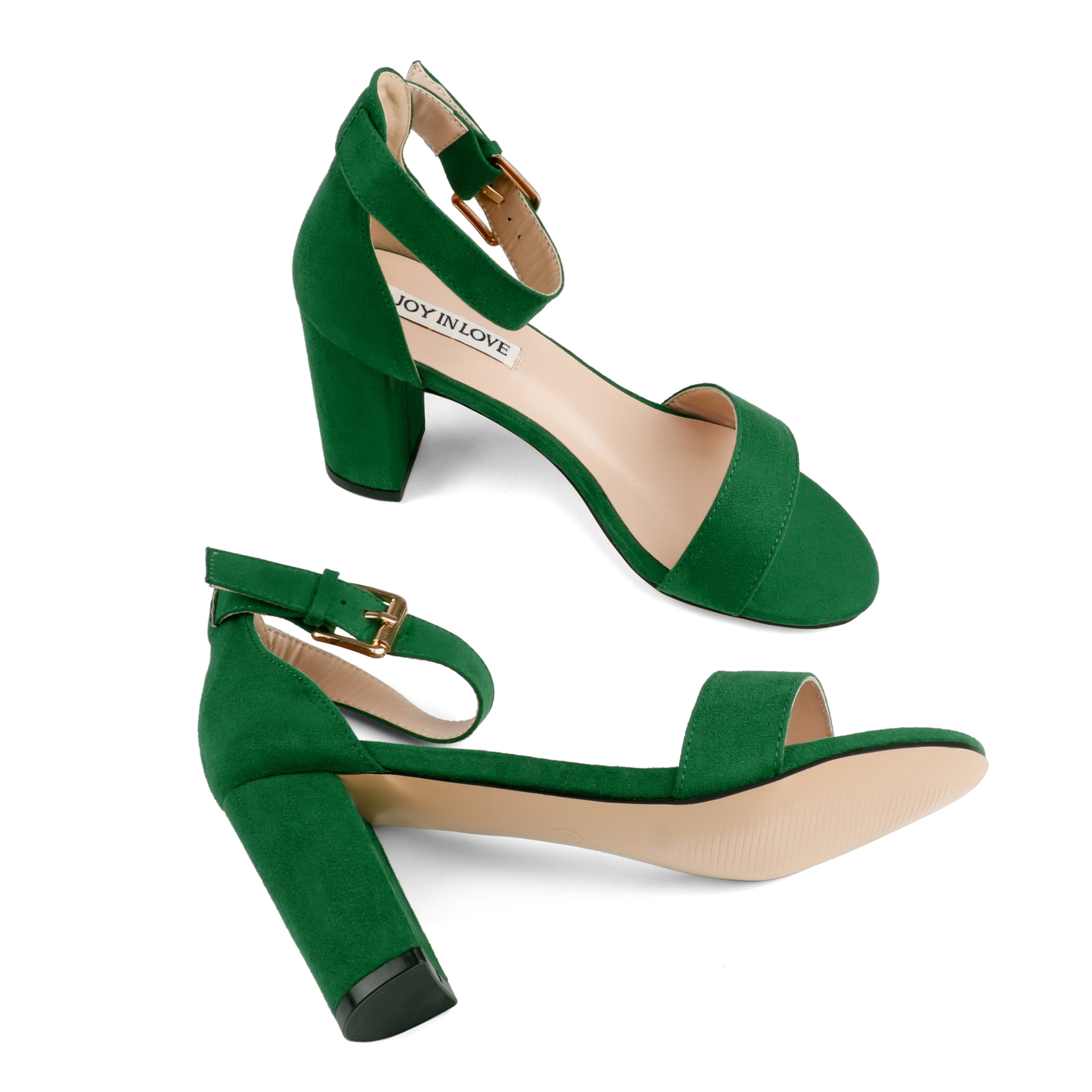 90mm Women's Ankle Strap Pumps Block Heel Suede Sandals Summer Shoes-MERUMOTE