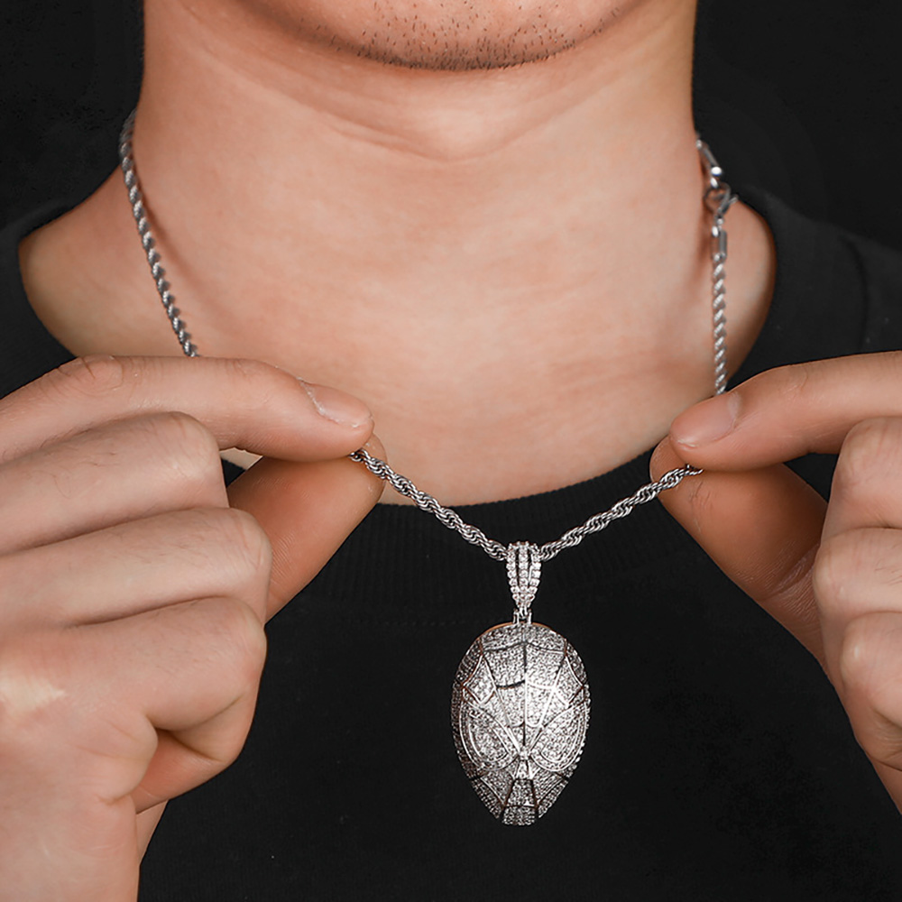 Movie Characters Spiderman Mask Iced Out CZ Stone Pendants