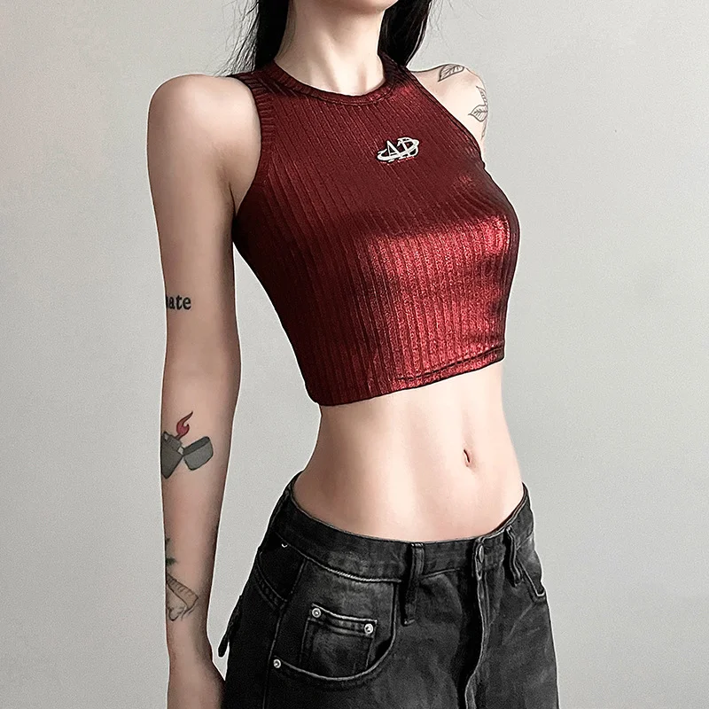 Uveng Spring 2024 New Women's Sexy Hottie Vertical Stripe Sleeve Sling Sling Small Vest