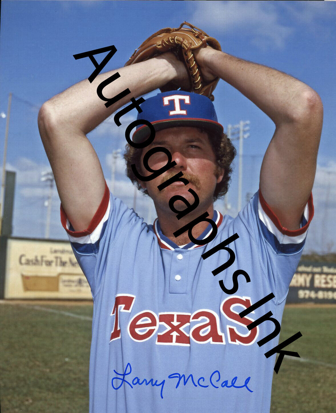 Larry McCall autographed 8x10 Texas Rangers Topps Vault