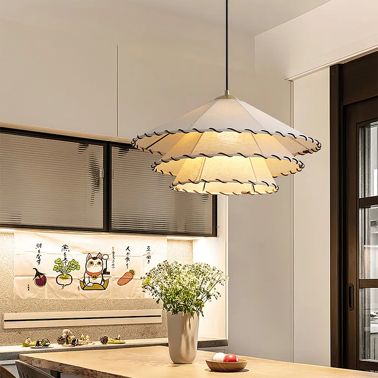 Vinatge Wabi-Sabi Lotus Leaf Fabric Pendant Light